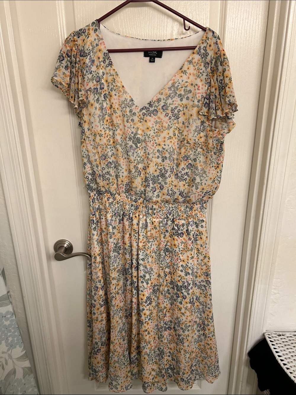 MSK Cream Midi Dress with Yellow & Blue Floral Print